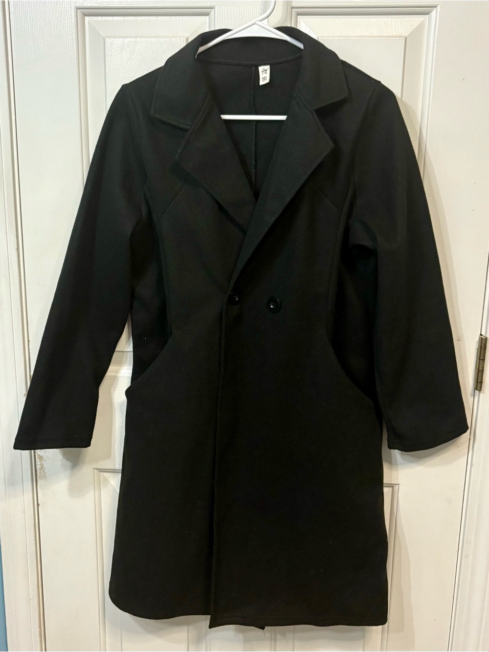 Women's Black Double-Breasted Overcoat